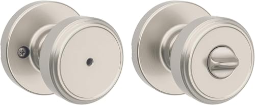 Image of Kwikset Maven Interior Privacy Door Knob with Lock, Round Door Handle for Bathroom and Bedroom, Satin Nickel Keyless Turn Lock Doorknob, with Microban Protection (Pack of 10)