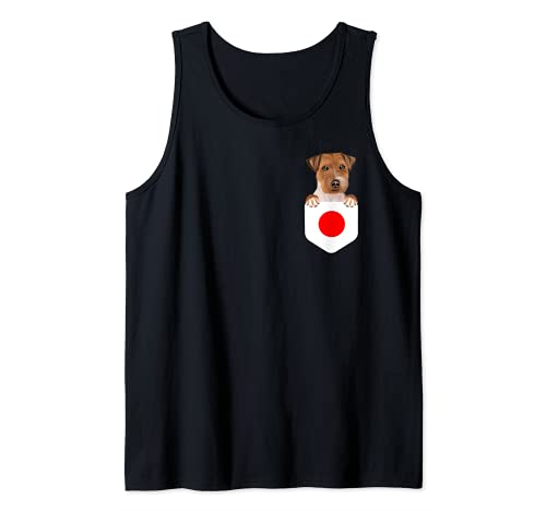 Japan Flag Russell Terrier Dog In Pocket Tank Top, Black