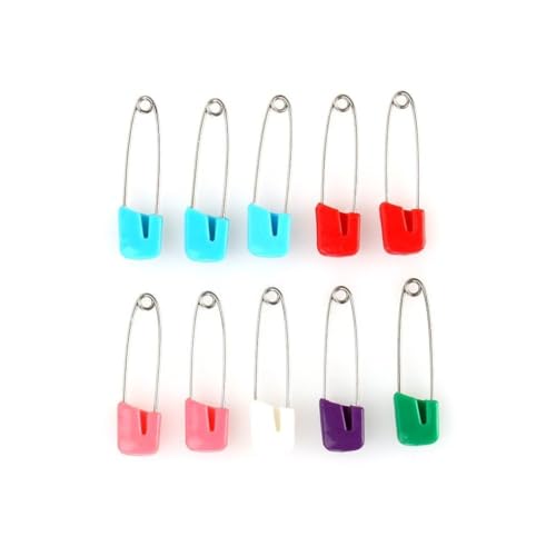 HERCHR Diaper Pins 10 Pieces, Stainless Steel Baby Safety Pins Plastic Head Baby Pins with Safe Locking Closures Plastic Head Baby Pins with Safe Locking Diaper Pins for Cloth Diapers Heavy Duty
