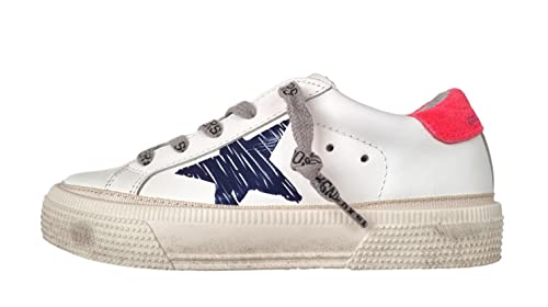 Golden Goose Zapatos Niña de Cuero Vintage GYF00299.F003298.11213 Blanco Azul Langosta Fluo, Blanco Azul Langosta Fluo, 32 EU