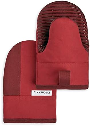 KitchenAid Beacon Two-Tone Non-Slip Mini Oven Mitt Set, Passion Red/Bordeaux, 5.5"x8", 2 Piece