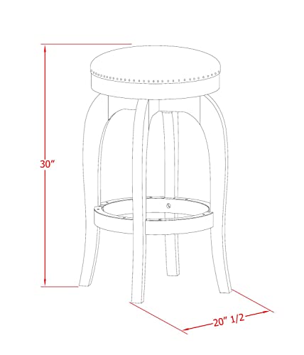 Butaco de altura para bar East West Furniture BFS030-112 Bedford, asiento redondo tapizado en cuero sintético marrón tostado, estructura negra de madera de caucho, altura 30 pulgadas miniatura 3