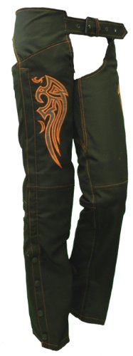 Ladies Textile Chaps w/Orange Embroidered Wings