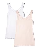 Un básico indispensable IRIS & LILLY Camiseta de Tirantes de Algodón para Mujer, Pack de 2, 1 x Blanco & 1 x Rosa Claro, Large