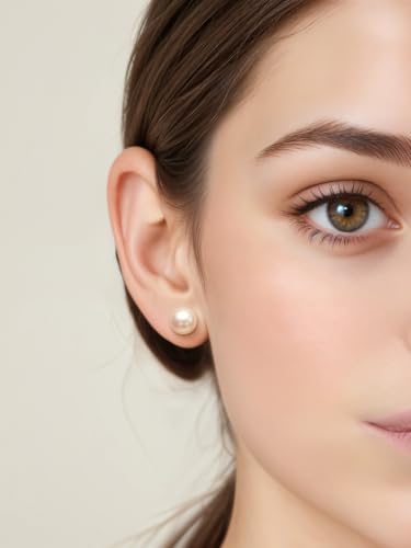 Image of HIGHSPARK 925 Silver Classic Pearl Earrings for Women | 92.5 Sterling Silver & Brilliant Lustre Pearls | Lovely Gift for Women