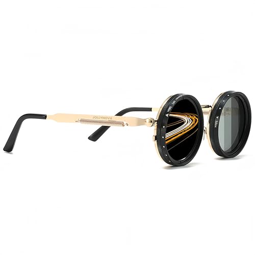 JOLLYNOVA Adjustable Tint Sunglasses, 1-9 Gears Nightshift Glasses Retro Round Polarized Dimming Glasses ND Filter Lenses