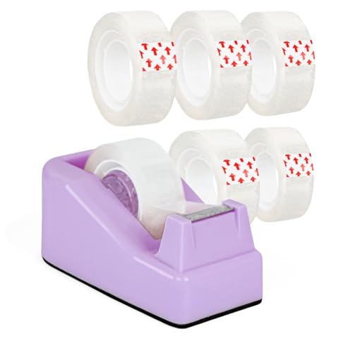 Desktop Tape Dispenser Purple with Weighted Nonskid Base - Includes 6 Rolls of Transparent Tape...