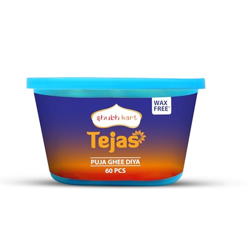 Shubhkart Tejas Pure Ghee Wicks| Batti| Diya for Pooja, 60 Pieces, Wax Free Vegan Ghee Batti/Wicks/Jyot for Pooja Aarti (Pack of 1, 60Pieces)