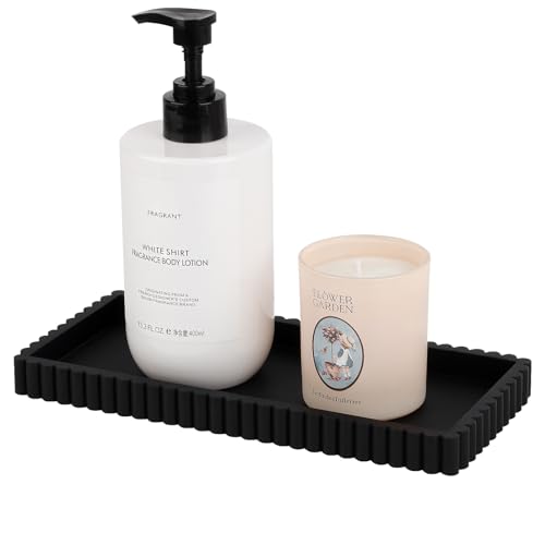 Silicone Bathroom Tray Small Vanity Organizer Rectangle Sink Caddy Sponge Holder Kitchen Counter Decor for Dish Soap Perfume Candle Black