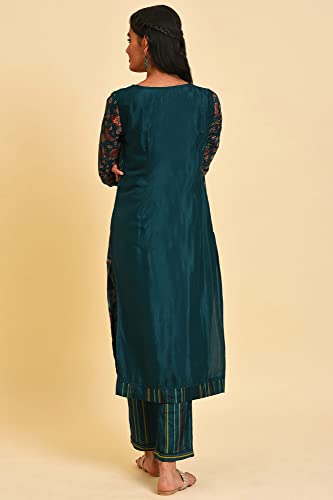Image of W for Woman Women Viscose Printed Embellished Neck Straight Kurta Set