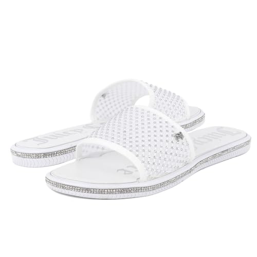 Image of Juicy Couture Women's Slide Sandals - Glitter Bling Open Toe Sparkle Flats - Dressy Summer Casual Footwear