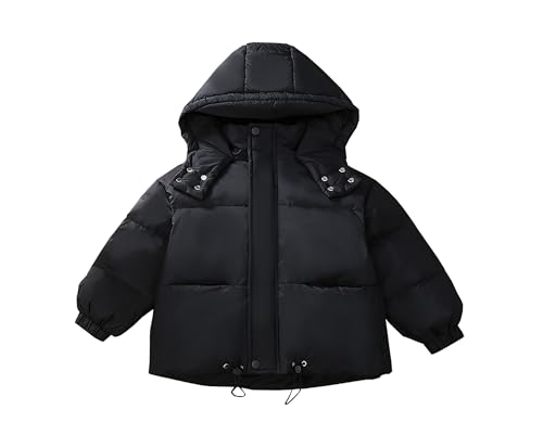 Nemopter - Chaqueta acolchada para invierno, para niño, niña, abrigo de niña, corta, chaqueta acolchada de algodón, color liso, abrigo de invierno con capucha de manga larga, Negro , 4-5 años