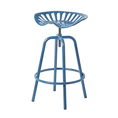 HOMESCAPES Tabouret de Bar Vintage Bleu avec siège de Tracteur pivotant, 70 cm