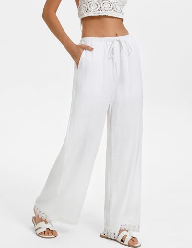 Image of GRACE KARIN Women Linen Pants Wide Leg Casual Palazzo Pants Trousers
