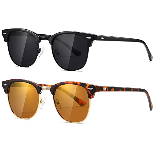 Image of AEVOGUE Semi Rimless Polarized Sunglasses for Women Men, AE0369 2 Pack | Retro, UV Protection, Driving Travel Outdoor, Lightweight Frame, Value Set