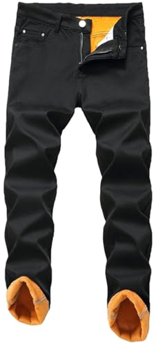 Men's Fleece Lined Jeans Winter Warm Flannel Skinny Slim Fit Thermal Thicken Stretch Straight Leg Denim Pants