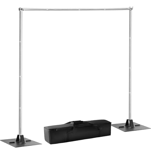Heavy Duty Pipe and Drape Frame Kit 10x10ft Adjustable Height/Width Photography Background Support Poles All-Metal Construction Backdrop Stand for Party, Birthday, Wedding - Silver