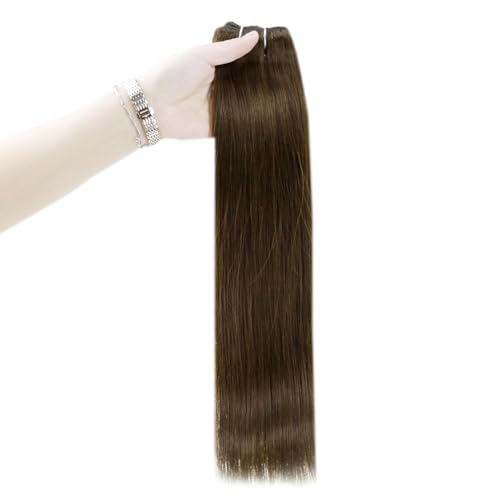 Image of Full Shine 24 Inch Weft Hair Extensions 130G Invisible Long Straight Hair | Color Medium Brown, Invisible Human Hair Sew In, Long Straight Hair, Wedding Looks, Travel Styling, Daily Wear