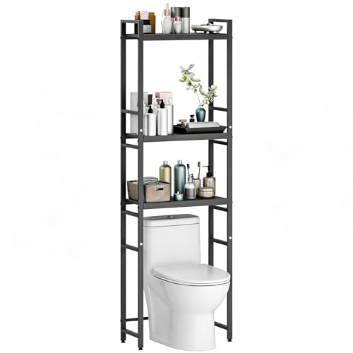 Image of 1 Set Over The Toilet Storage, 3-Tier Bathroom Laundry Storage Rack Space-Saving Organizer Household Supplies (Black-S)