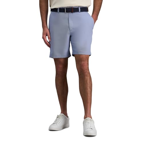 Haggar Men's Cool 18 PRO Stretch Solid Oxford Flat Front Short Shorts, Blue, 32 - image 1