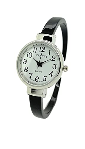 Image of Ladies Big Numbers Skinny Metal Bangle Cuff Fashion Watch White Dial Wincci