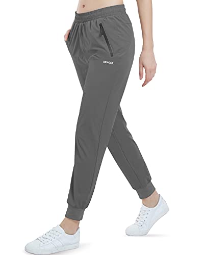 VAYAGER Women's Hiking Lightweight Pants - Quick Dry Running Pants with Zipper Pockets,Water Repellent UPF 50+ Jogger Pants(Grey XL)