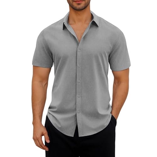 Mens Summer Shirts Button Down Short Sleeve Wrinkle Free Shirt Slim Fit T Shirt 2025 Casual Beach Vacation Tops