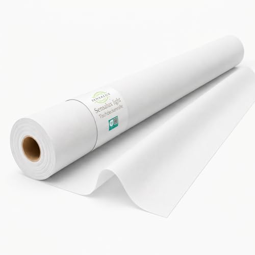 Sensalux Light Rouleau de nappe en tissu non tissé de 25 m, couleur au choix, 1,10 m x 25 m, idéal pour une fête, une fête, un anniversaire blanc