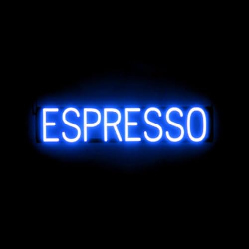 Image of SpellBrite LED Neon ESPRESSO Sign for Business - Blue, 31 inch x 6 inch | Ultra-Bright Click-Together Signage for Cafes, with Visibility from 500 Feet - 8 Animations, 6 Brightness Settings