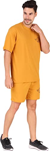 Image of London Hills Cotton Blend Casual Round Neck Co-ord Set for Men's Half Sleeve Oversized T-Shirt and Shorts, Printed Casual Sleepwear & Loungewear Nightdress Night Suits Set