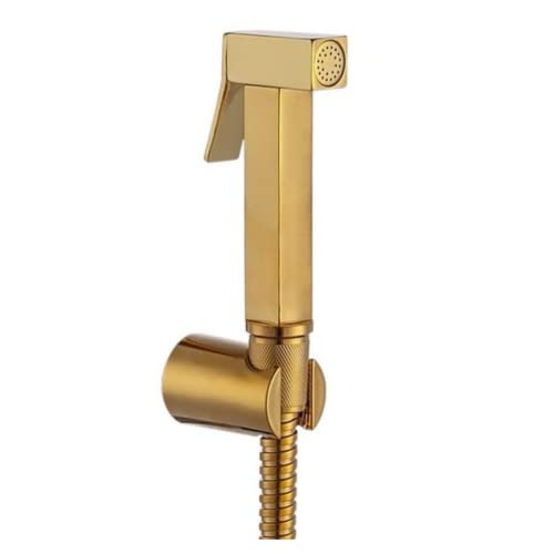 Image of ZAP Cube Series Gold Plated Brass Health Faucet with Stand & Hose Pipe | Premium Jet Spray for Toilets | Hand Spray Set | Health Faucet Bidet Set (Gold Plated)