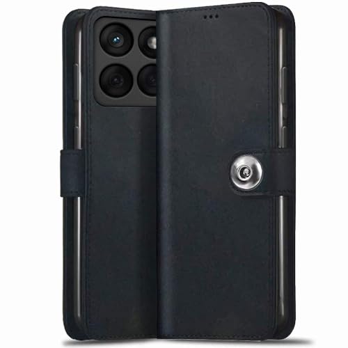 Image of TheGiftKart Flip Cover Back Case for Motorola Moto Edge 60 Fusion 5G / Moto Edge 60 5G | Genuine Leather Finish | Designer Button | Inbuilt Pockets & Stand | Flip Back Cover Case (Faux Leather, Black)