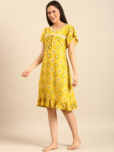 Image of Rupa Jon Aishwarya Women Short Printed Nighty in Premium Cotton Blend Fabric, Midi Length, Night Dress, Three-Fourth Length for Comfortable Everyday Wear
