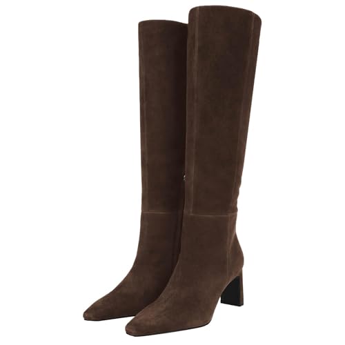 Knee High Boots for Women Wide Calf Fall Boots Point Toe Chunky Block Heeled Boots Fashion Dress Tall Boots