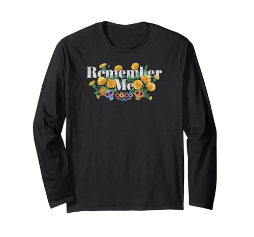 T-shirt Coco Disney Pixar noir manches longues imprimé graphique floral coton adulte