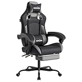 SUKIDA Silla ergonómica para Videojuegos con reposapiés, reposacabezas para Silla de Videojuegos, Ajustable, Altura Regulable, Soporte Lumbar para Oficina en casa y Juegos, Color Gris