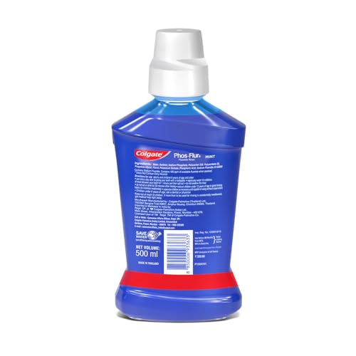 Image of Colgate Phos-Flur Fluoride Mouth Rinse, Mint Flavour, 500ml, Alcohol-Free, Ideal for Braces Pack of 2