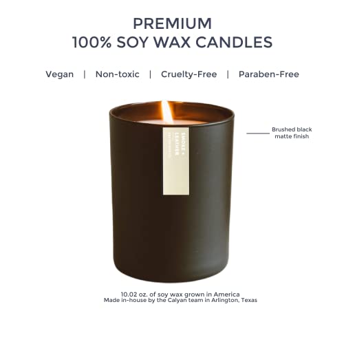 Calyan Wax Soy Candle | Smoke + Leather Scented Candle For The Home | Premium Candle With Essential Oils | 10.2 Oz 75 Hour Burn Time | Soy Candle In Black Jar | Gift For Men, Stress Relief #TOP2