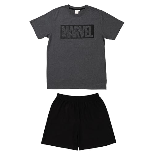 Marvel - Pijama para hombre - Conjunto de pijama para hombre, manga corta, parte superior con pantalones cortos, color gris/negro, Gris y negro., M