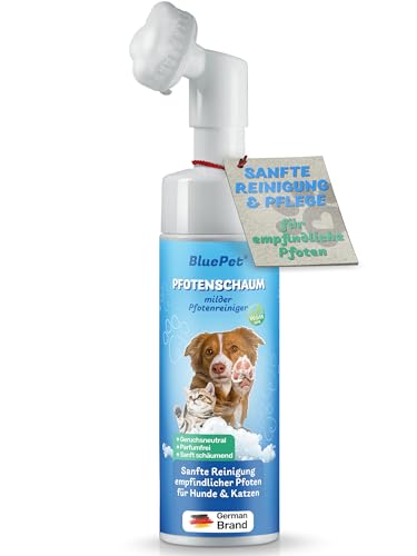 BluePet Pfotenschaum 200ml Pfotenreiniger Hunde & Katzen, Pfotendusche für große & kleine Pfoten, Pfotenwascher & Pfotenbürste für saubere Pfötchen, Reinigt & Pflegt, PawCleaner, Pfoten waschen