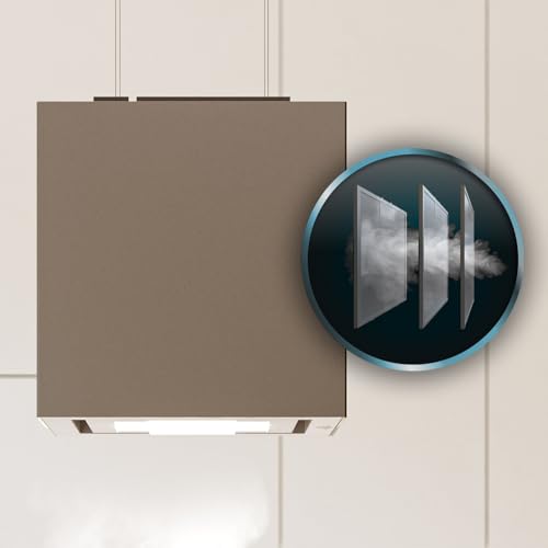 Cecotec Quadratische Insel-Dunstabzugshaube 44 cm Bolero Flux Cct 448000 Glass Grey A++. Graue Glasoptik, Saugleistung 800 m³/h, 210-W-Motor, 3 Leistungsstufen, Kohlefilter