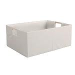 Fabric Storage Box, 13x9in Foldable Cotton Linen Basket with Wooden Handle