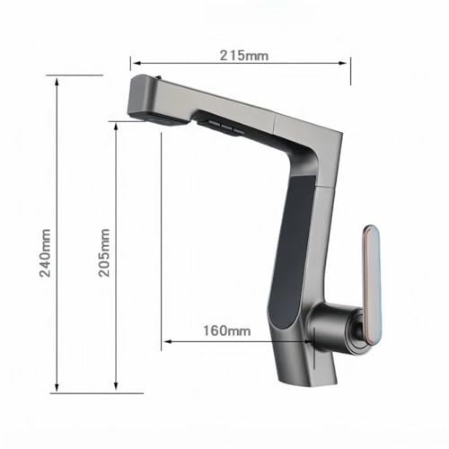 Grifo de lavabo monomando gris pistola con diseño extensible 8