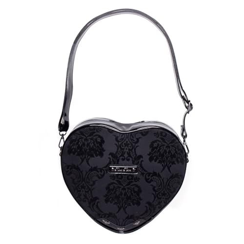 Rock Rebel Damask Heart Shoulder Bag Black with Metal Bat Emblem2