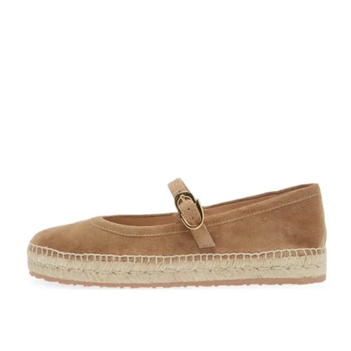 Espadrilles Mary Jane Flats for Women Round Toe Espadrill Flats Platform Suede Casual Flats Shoes