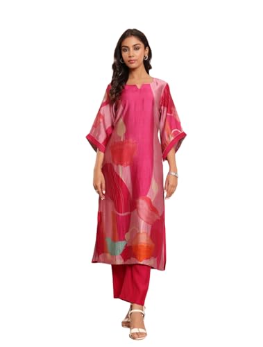 Image of Varanga Women Printed Straight Kurta Pant Set |Chanderi Silk | Summer Wear | Soft, Lightweight & Breathable | Casual Wear
