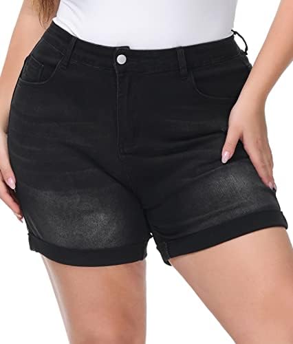 Hanna Nikole Women’s Plus Size High Rise Stretchy Denim Shorts Summer Casual Jeans Shorts