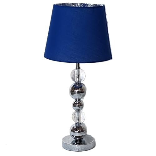 Image of LITECRAFT Table Lamp Stacked Ball Base with Blue Tapered Shade - Polished Chrome Clearance