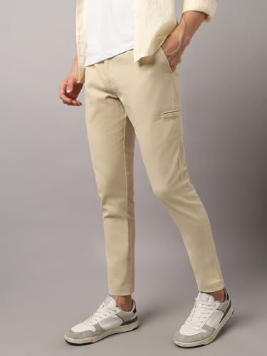 Image of Hubberholme Men's Tapered Fit Cotton Trousers, Ankle Length Elastic & Drawstring Waist Chinos