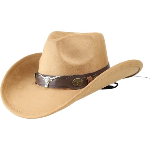 Carnavalife Sombrero Cowboy Estilo Vaquero Occidental Unisex Mujer 57cm Western Style Sombrero Disfraces, Fiestas, Halloween, Fotos y Festivales tematicos (Beige, Adulto 57 cm, Cuerno Salvaje)